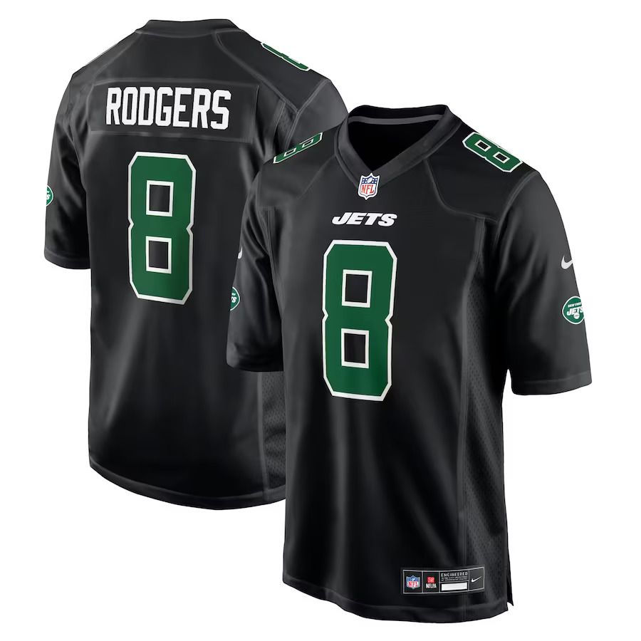 Men New York Jets #8 Aaron Rodgers Nike Black Fashion Game NFL Jersey